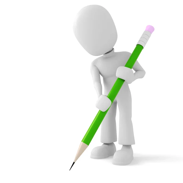 3d man and a green pencil — Stock Photo, Image