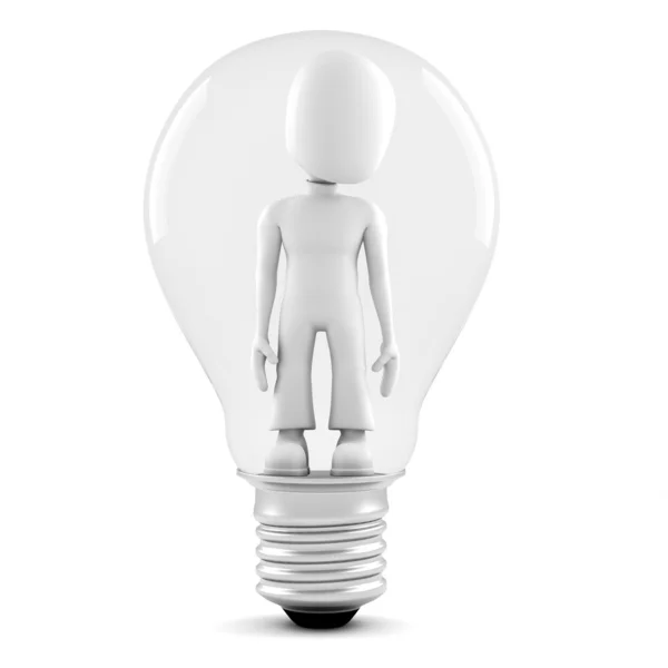 3d uomo dentro una lampadina — Foto Stock