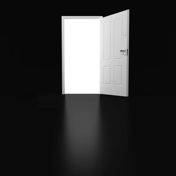 Porta branca no fundo preto — Fotografia de Stock
