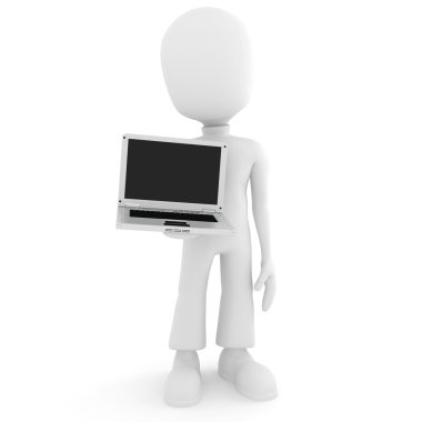 3d man holding a laptop clipart