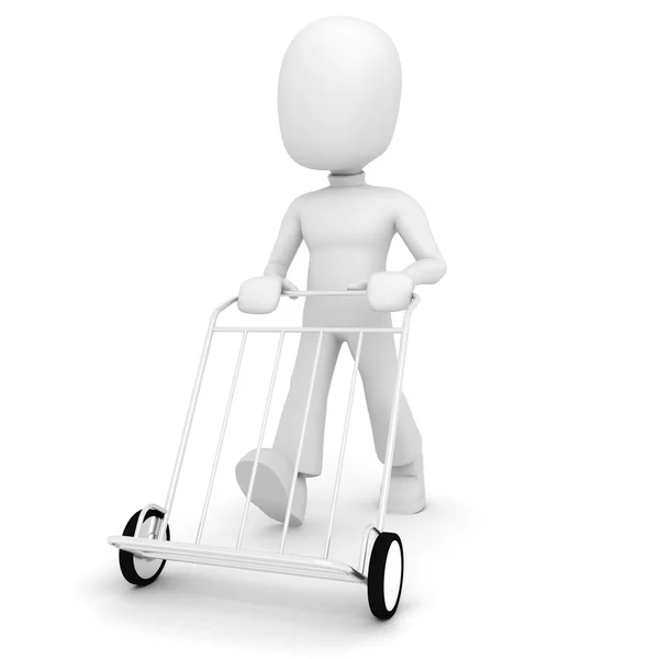 3D muž tlačí nákupní vozík — Stock fotografie