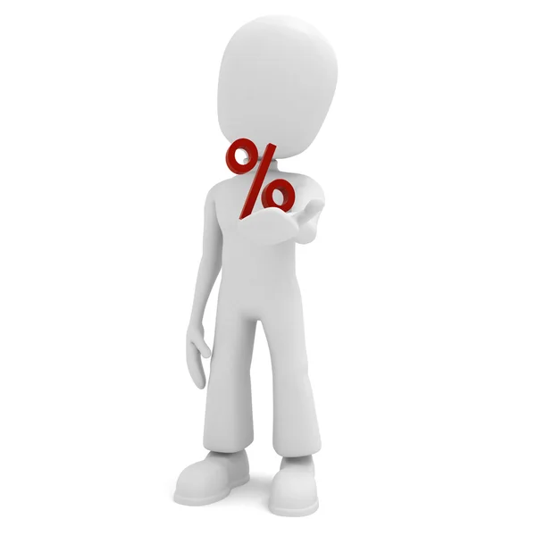 3D muž a symbol procenta — Stock fotografie