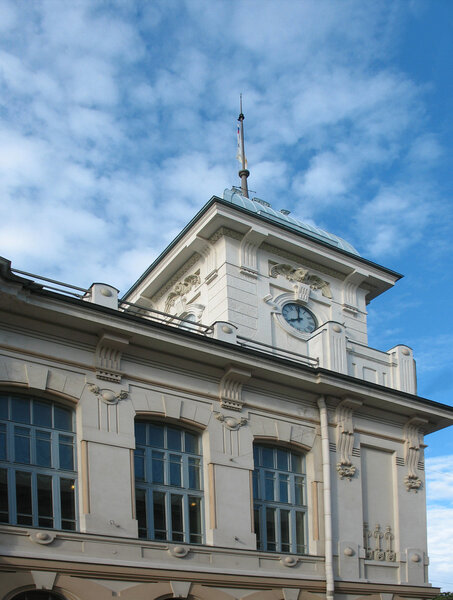 Clock tower on the building of the Vitebsk Station. St.Petersburg