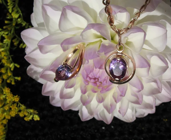 Pendant and a ring with alexandrites — Stock Photo, Image