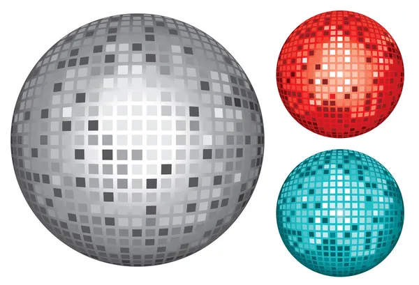 銀、赤、青緑色のディスコ ボール — ストックベクタ