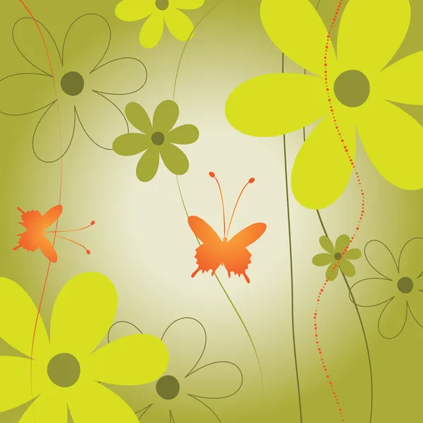 Květinové pozadí s motýlem — Stockový vektor