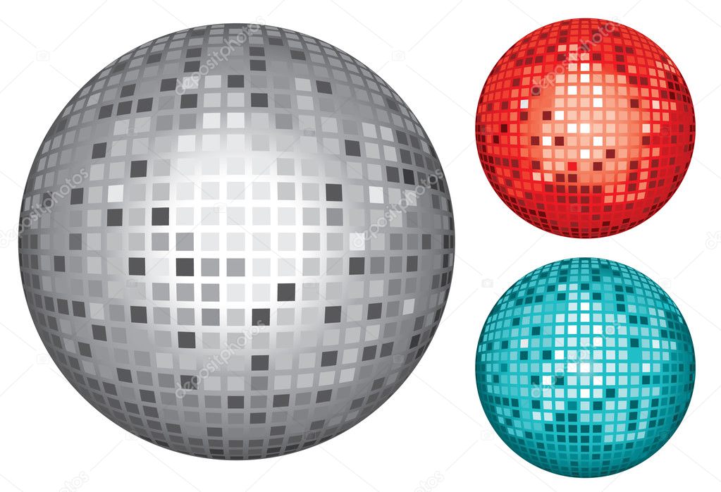 Silver, red and turquoise disco ball
