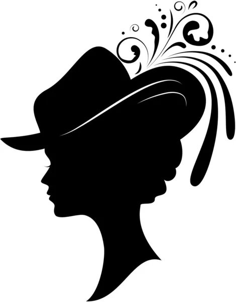 Silhouette of the young woman in a hat on a white background - Stock Illust...