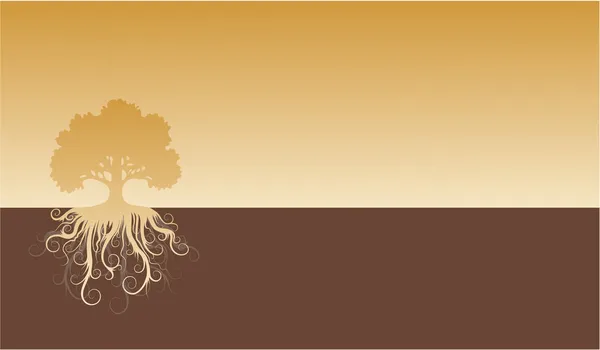 Silueta de un árbol con raíces abstractas — Vector de stock
