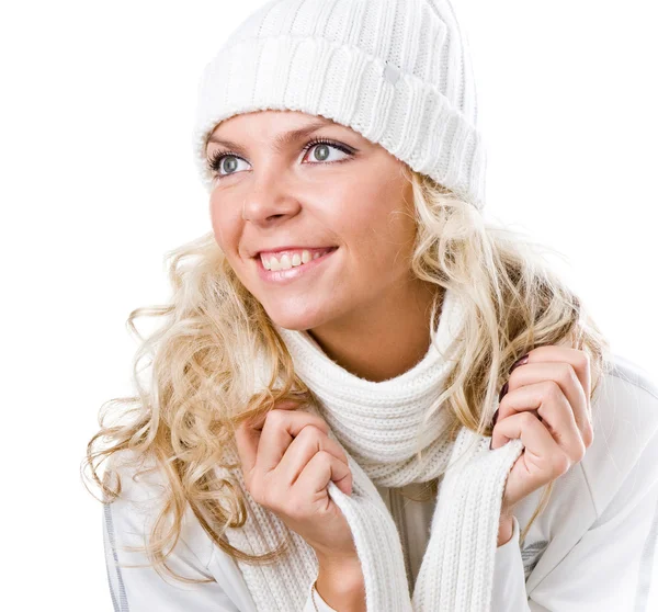 Sexig vacker flicka i vit hatt — Stockfoto