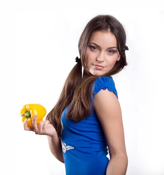 Girl with sweet pepper — Stock Photo, Image