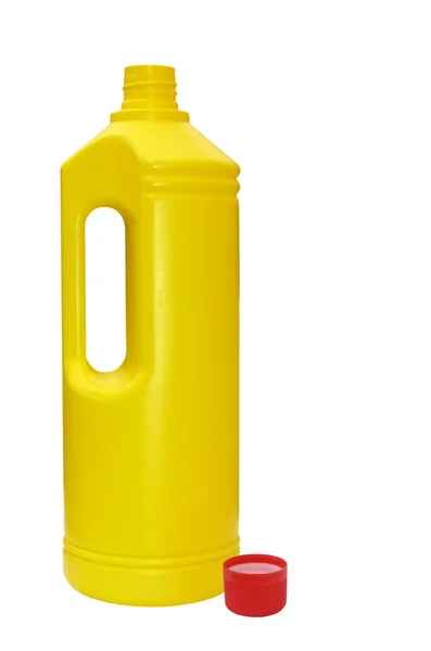 Plastic yellow bottle, red top — Stock Photo, Image
