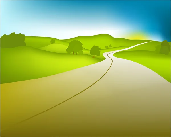 Green landscape with road — Stock Vector