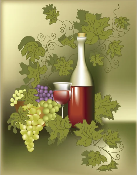 葡萄酒和葡萄 — 图库矢量图片