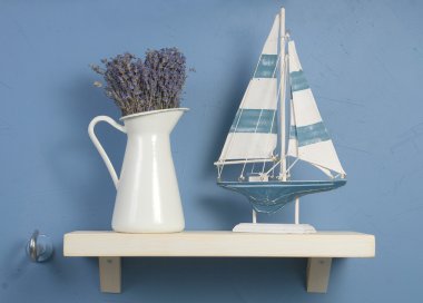 Still-life with lavender and sailboat clipart