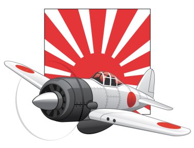 Japanese WW2 plane and rising sun flag clipart