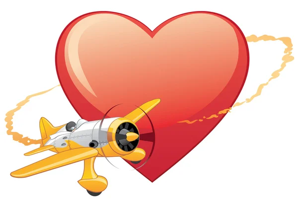Plane on the heart background — Stock Vector