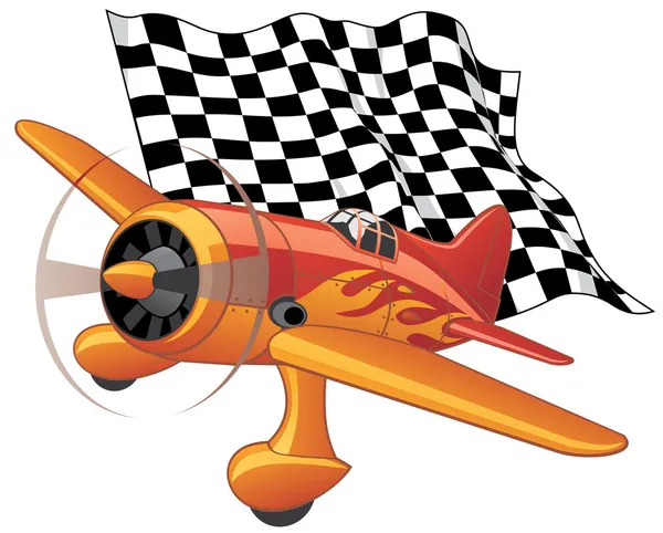 Avión deportivo con bandera a cuadros — Vector de stock
