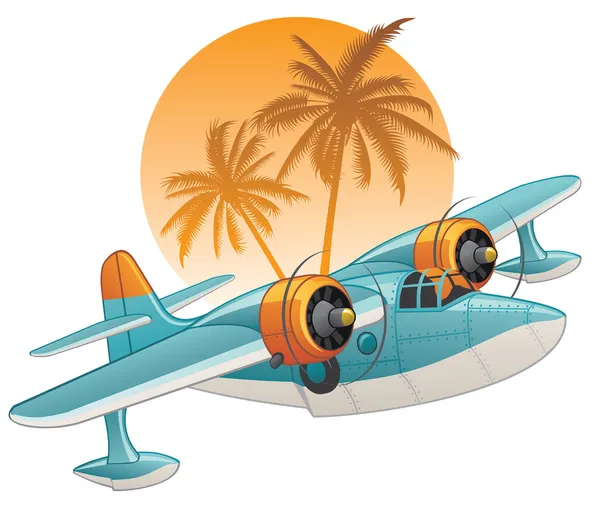 Watervliegtuig op de tropische achtergrond — Stockvector
