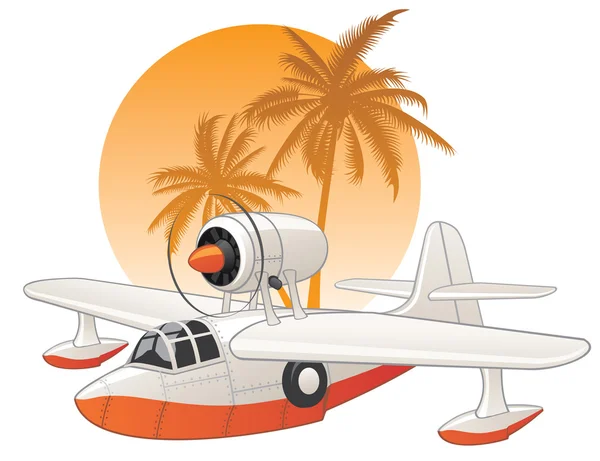 熱帯背景に水上飛行機 — ストックベクタ
