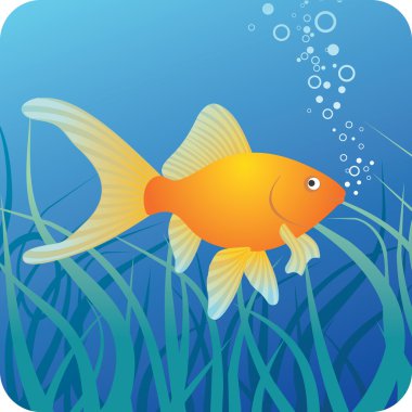 Golden fish under water clipart