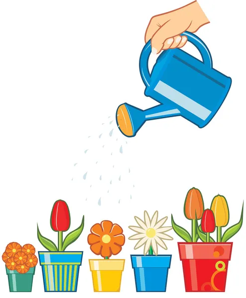 手の花に水をまく — ストックベクタ