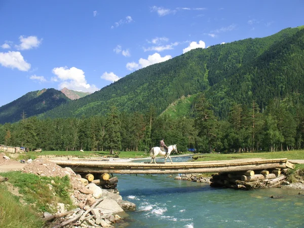 The bridge on the mountain river — Stock Photo, Image