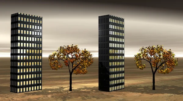 Edifici e alberi — Foto Stock