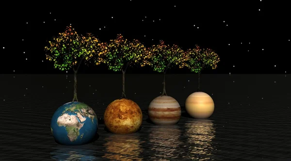 Träd och planeter — Stockfoto