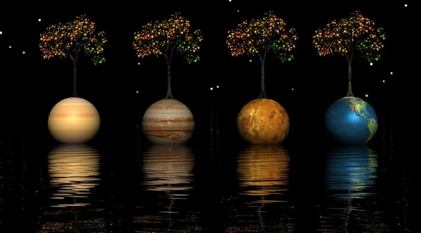 Planets and trees — Stock Photo, Image