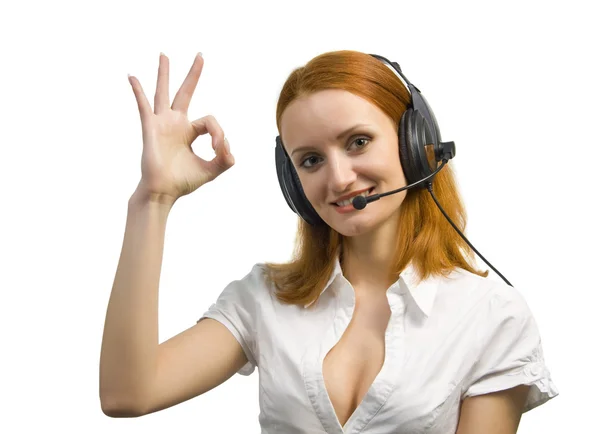 Business woman with headset — Stock Photo, Image