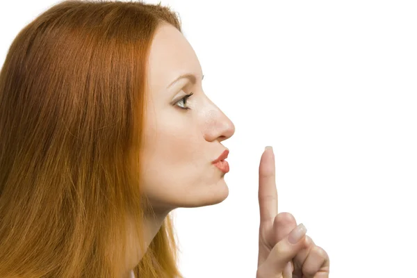 Shh sign. Woman secret. Keep silence — Stock Photo, Image