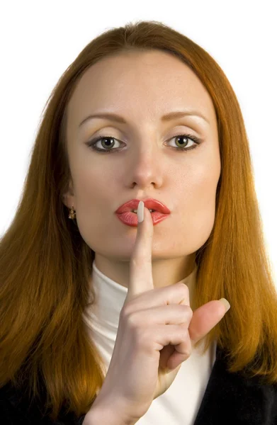 Señal Shh. Una mujer secreta. Silencio. — Foto de Stock