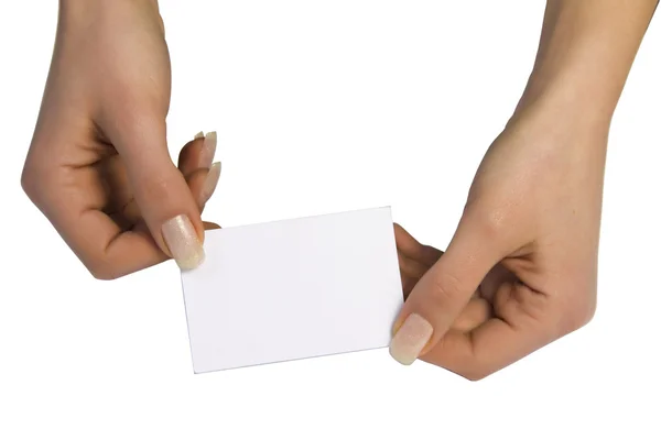 Dos manos manteniendo una tarjeta en blanco —  Fotos de Stock