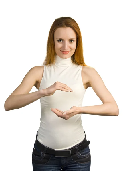 Smiling woman showing the sign — Stock Photo, Image