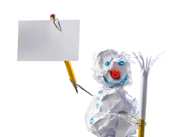 Paper snowman with sign — Stock Photo, Image