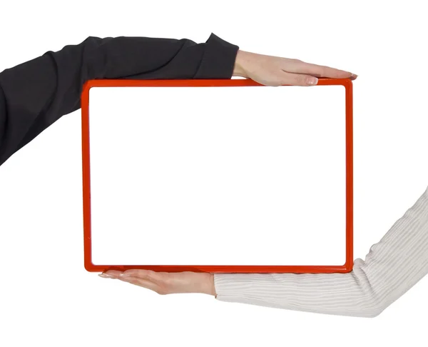 Two hands holding blank frame — Stock Photo, Image