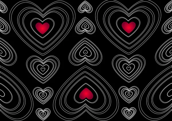 Fekete háttér fehér szívek Stock Kép