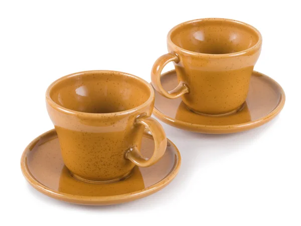 Kahve için iki portakal kupalar — Stok fotoğraf