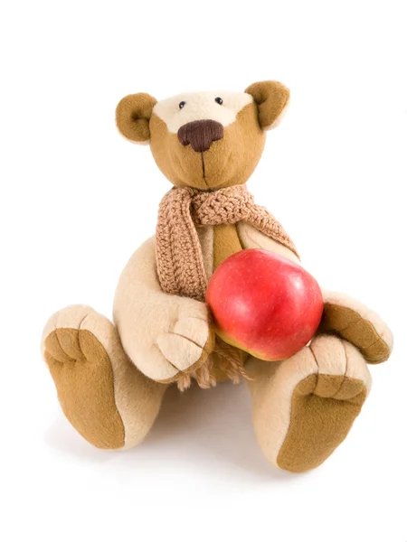 Urso de pelúcia com maçã — Fotografia de Stock