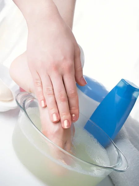 Washing of a female leg — Stock Photo, Image