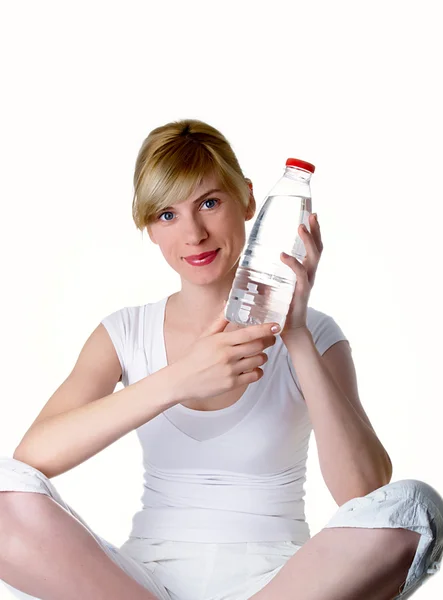 Flickan med flaska — Stockfoto