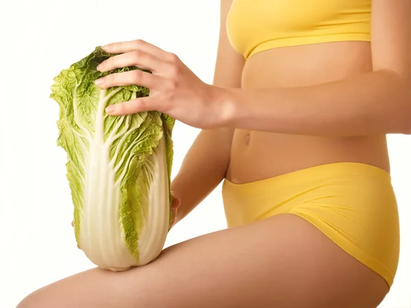 Woman body and cabbage - Stok İmaj