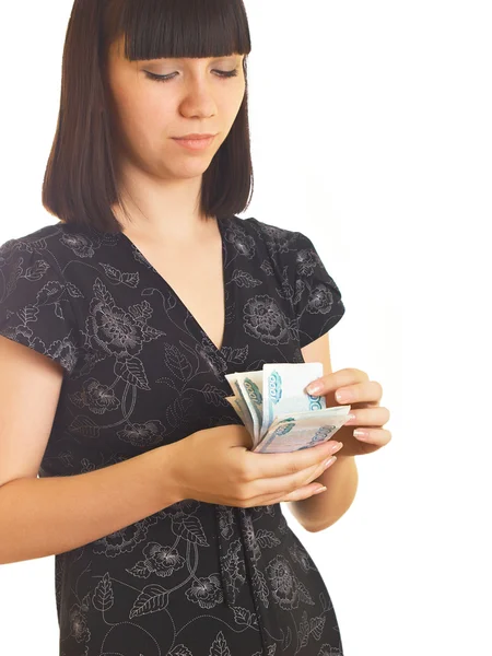 Woman Holding Money — Stock Photo, Image