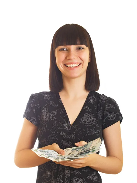 Woman Holding Money — Stock Photo, Image