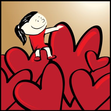 Girl in a sea of hearts clipart