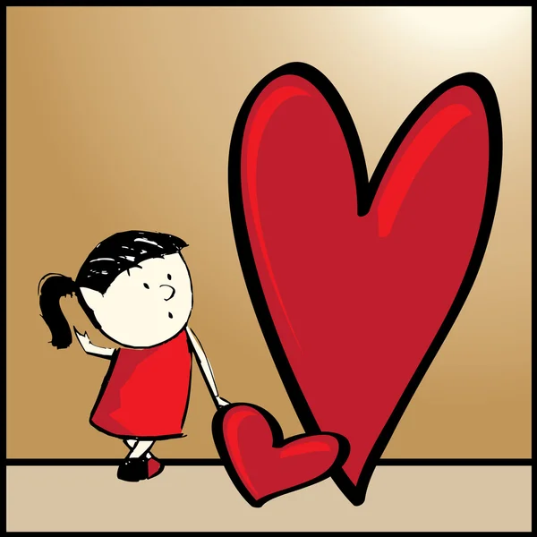 Big Love.Background con corazones y niña — Archivo Imágenes Vectoriales