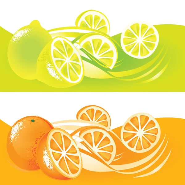 stock vector Fresh fuits, orange and lemon