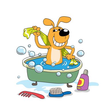Bathing of a puppy clipart