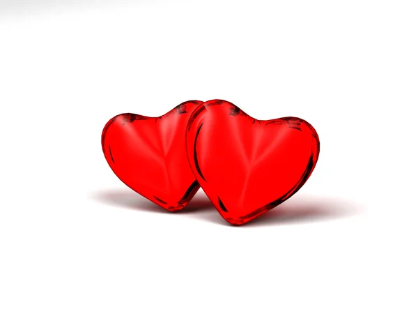 Twee rode glas harten — Stockfoto